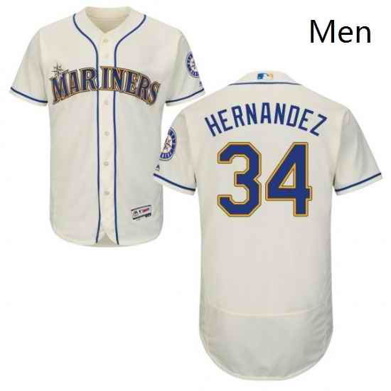 Mens Majestic Seattle Mariners 34 Felix Hernandez Cream Alternate Flex Base Authentic Collection MLB Jersey